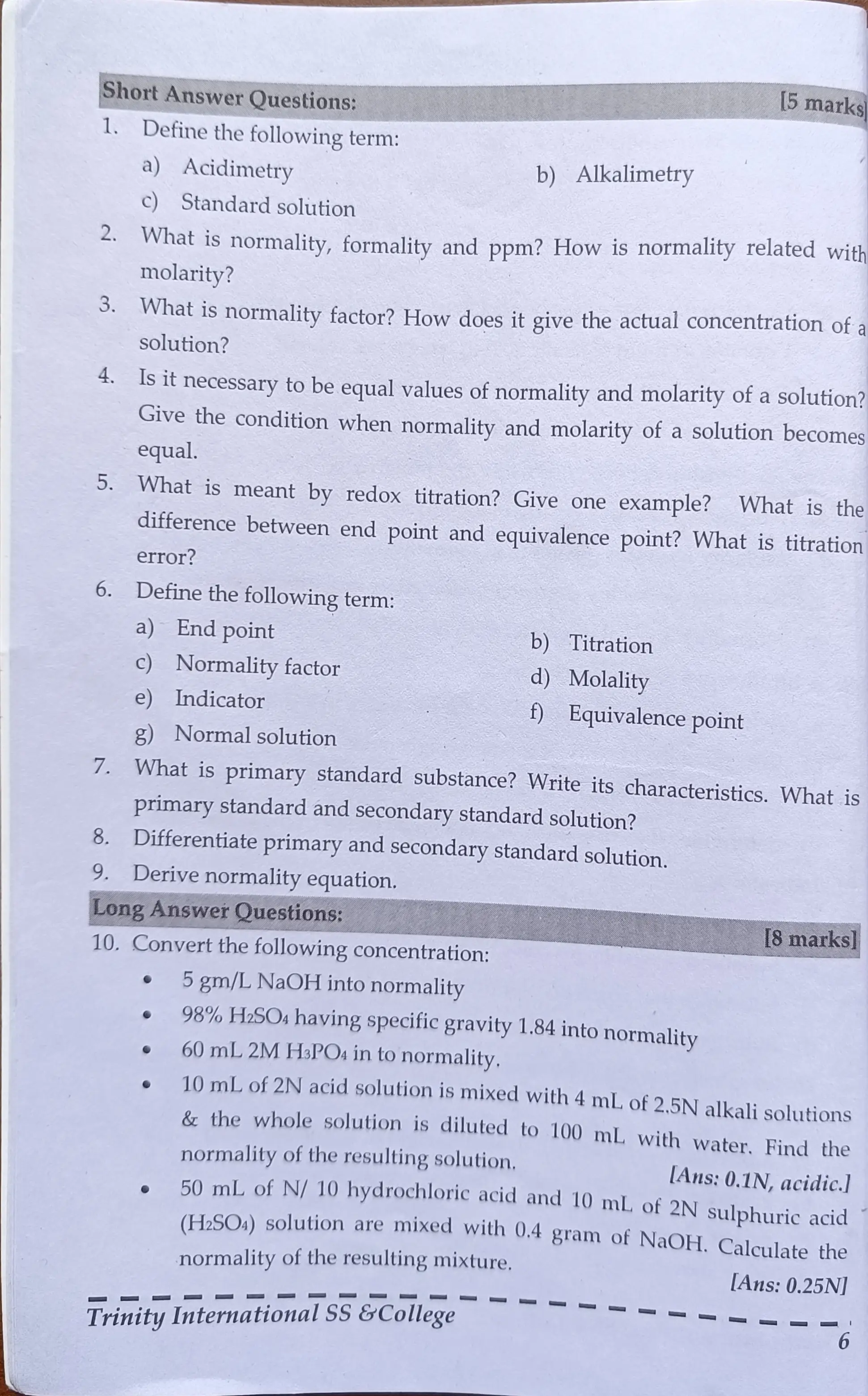 Volumetric Analysis (Handwritten) - Page 1